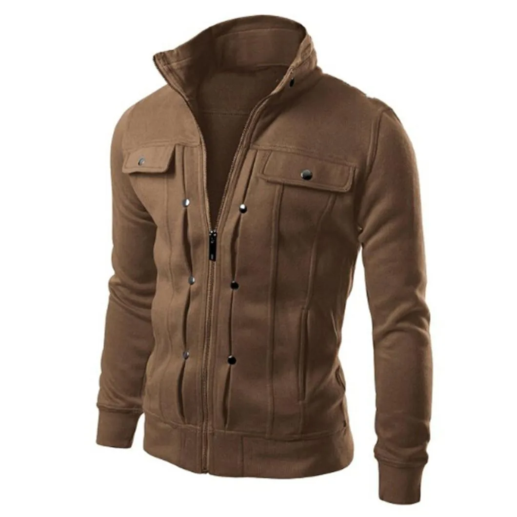 

Fashion Men Jacket Coat Stand Collar Casual Zipper Outwear Slim Designed Lapel Cardigan Coat Jacket Cazadora Hombre Military
