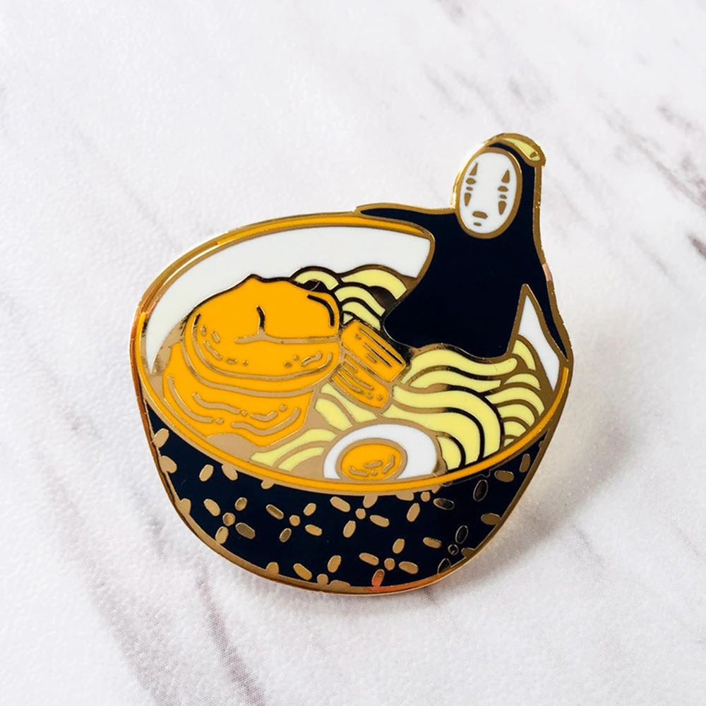 

Ramen Bath No Face Man Hard Enamel Pin Cartoon Fashion Food Illustration Gold Medal Brooch Spirited Aways Anime Movie Fans Gift