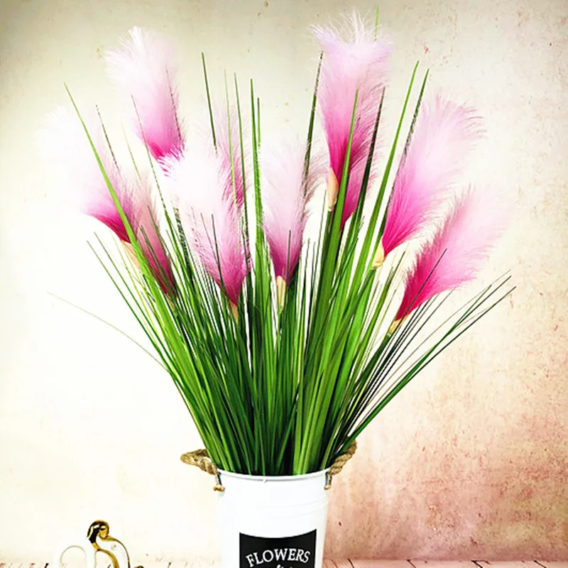 

93CM 5 Head Artificial Reed Plants Bunch Red Wedding Flowers Silk Feather Onion Grass Hotel Garden Home Decoration Accessories