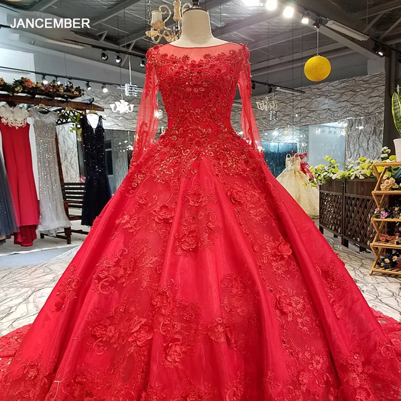 Красные винтажные Свадебные платья LS64449 для невесты с круглым вырезом и длинным