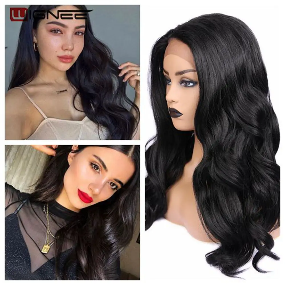 Wignee синтетический парик на кружеве длинные волнистые волосы из термостойкого
