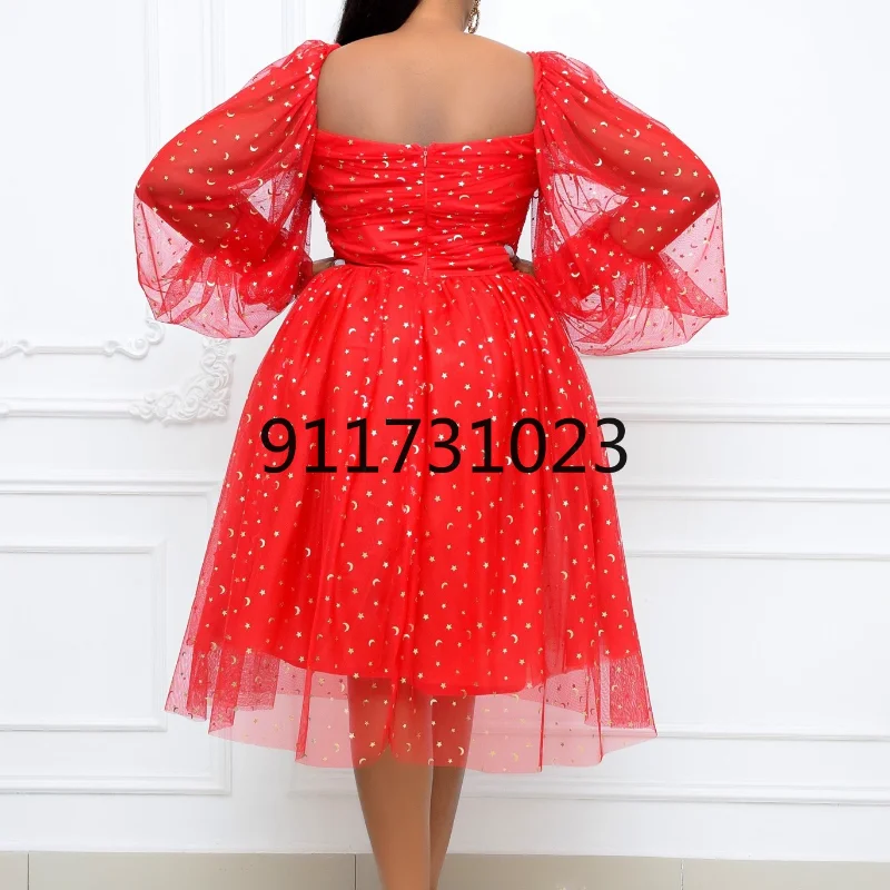 Африканские платья для женщин с квадратным воротником пышными рукавами модное