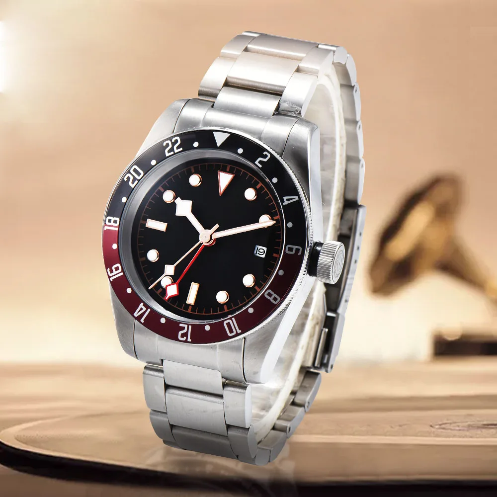 GMT автоматические мужские часы 41 мм Мода 316L нержавеющая сталь Чехол черный