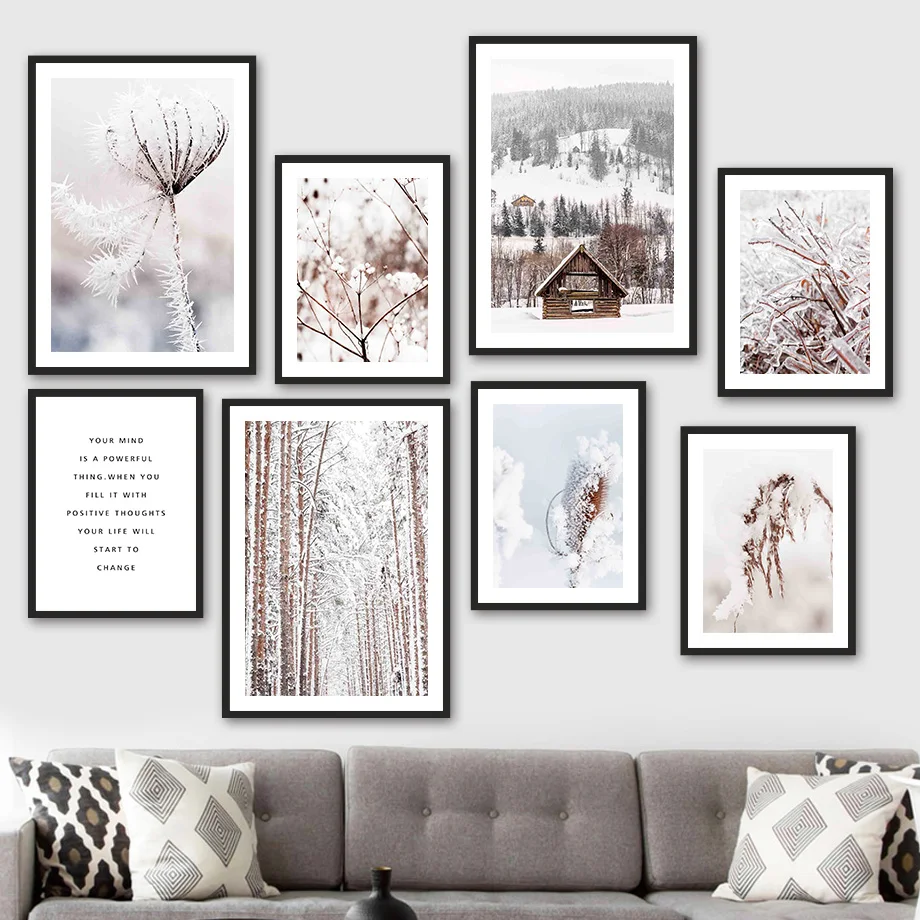 

House Snow Mountain Forest Grass Quote Wall Art Canvas Painting Nordic Posters And Prints Wall Pictures For Living Room Decor