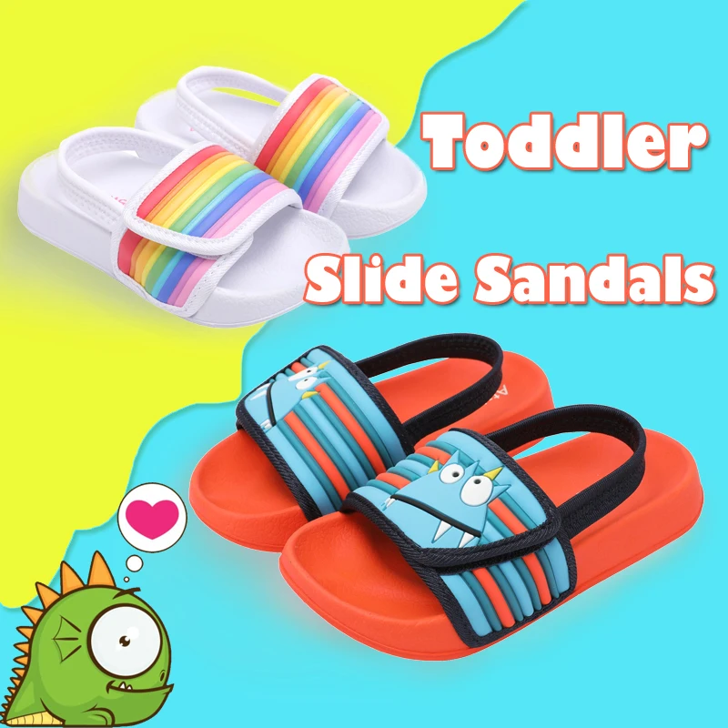 

Toddler Slide Sandals - Girls Boys Anti-Skid Stripes Elastic Band Cute Summer Outdoor Shoes.