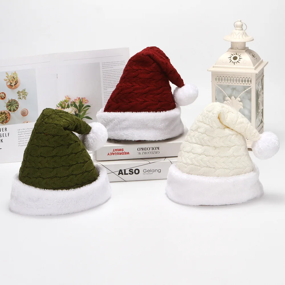 

2021 new adult knitted numb plush christmas hat winter hat Christmas decoration gift