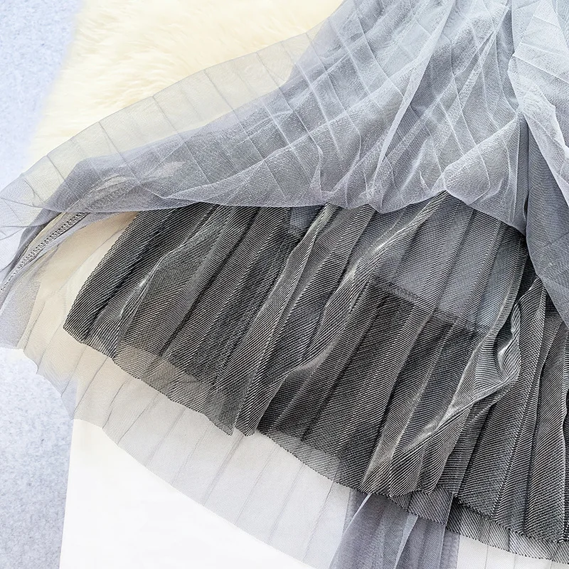 Винтажная стильная женская длинная юбка сетчатая Лоскутная двухслойная тонкая