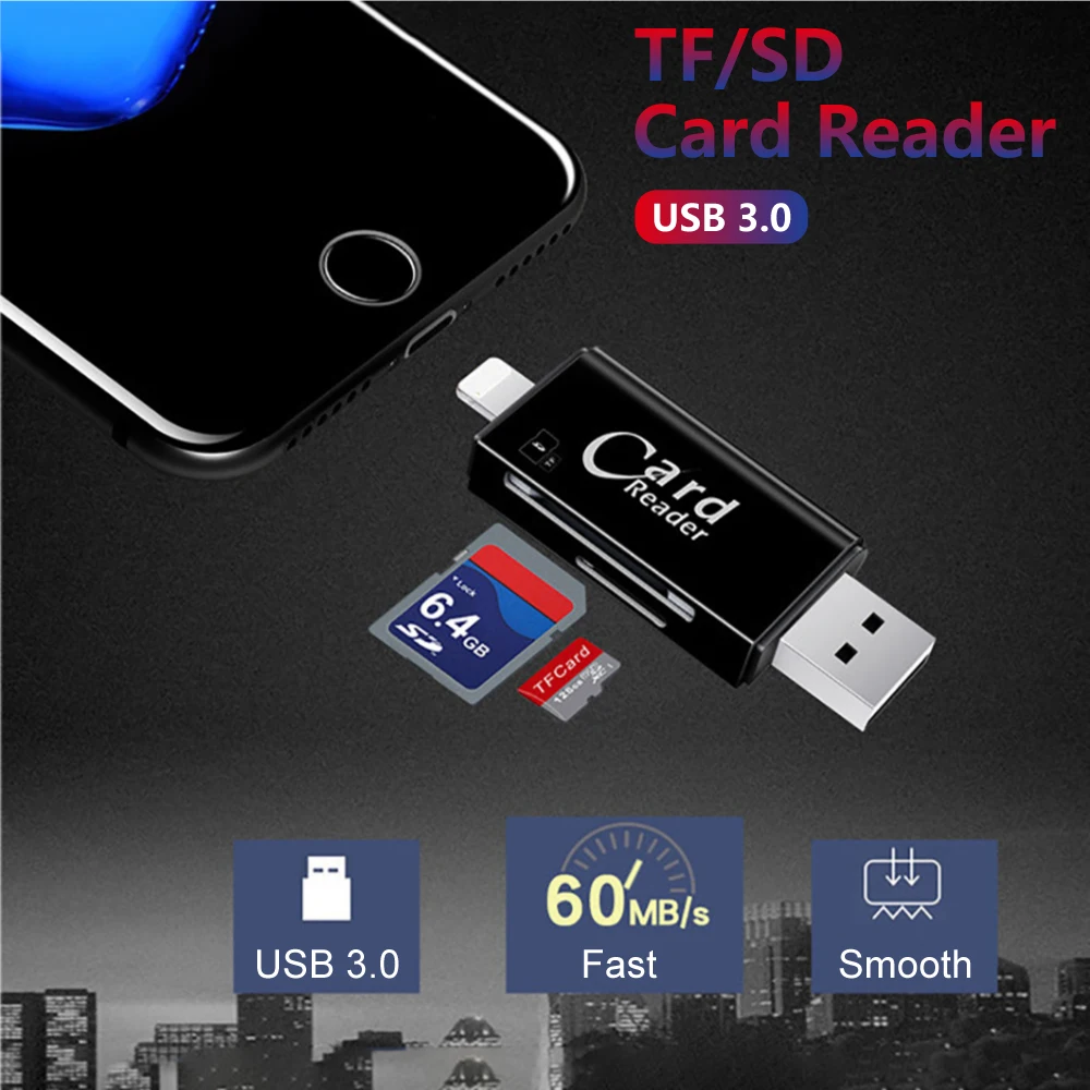 Лидер продаж! 3 в 1 OTG Устройство для чтения карт памяти Micro SD TF USB кардридер адаптер
