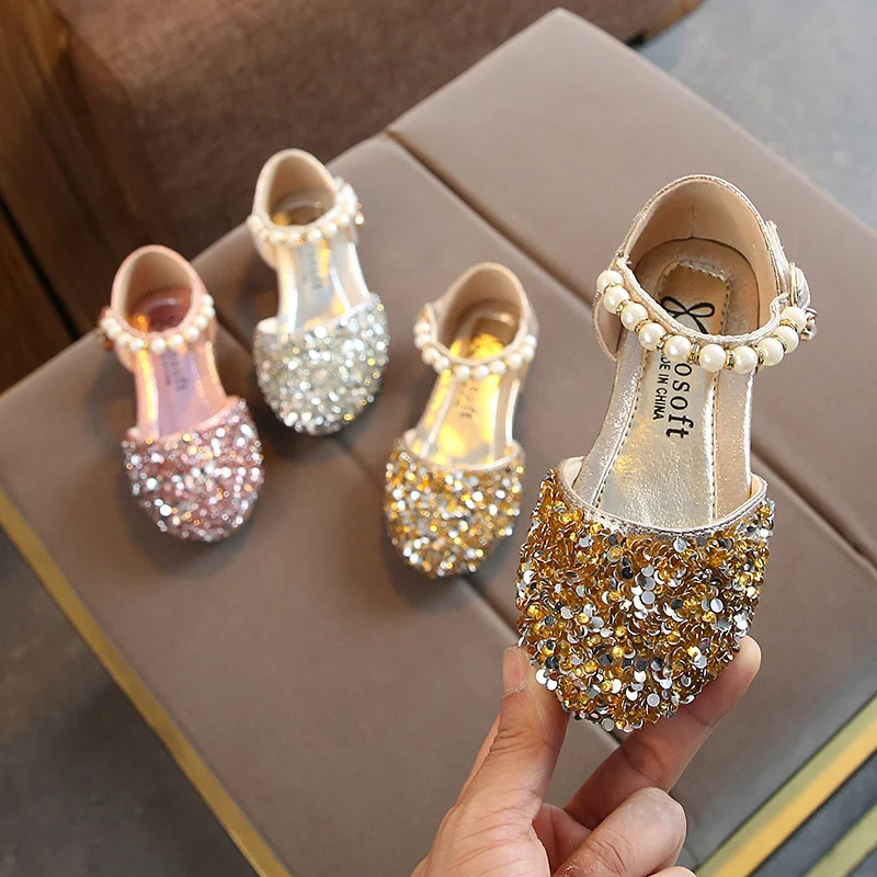 Newborn Flower Children Kids Toddler Baby Crystal Princess Shoes For Little Girls Silver Pink Party Wedding Dress Shoes Sandals