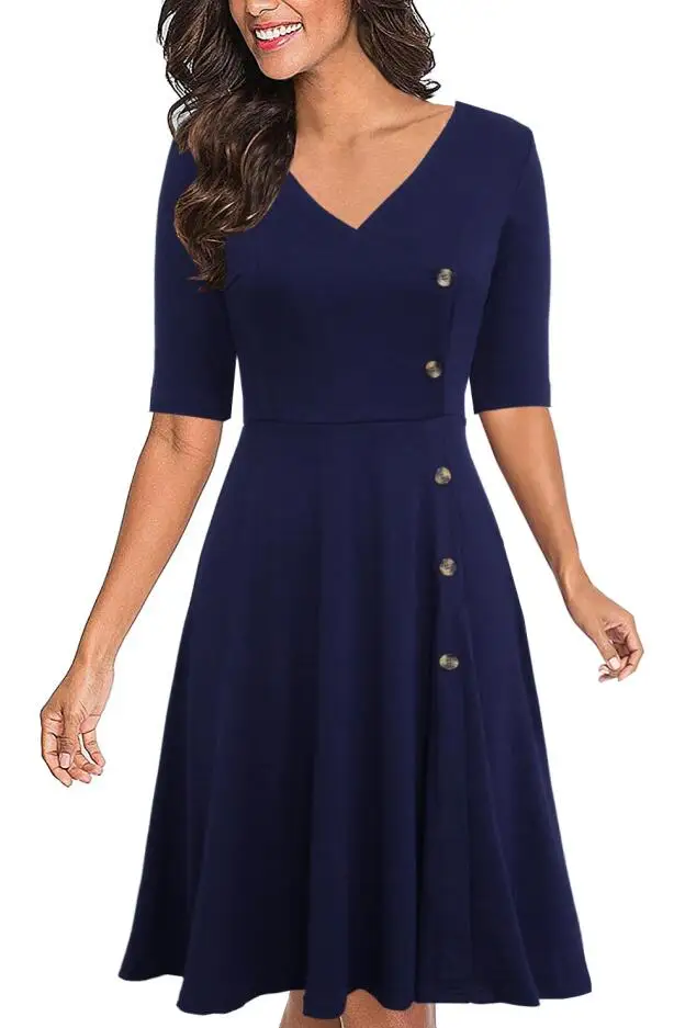 8034 Navy Blue Berydress элегантное женское расклешенное платье с v-образным вырезом и рукавом до локтя ТРАПЕЦИЕВИДНОЕ платье до колен для свадебной вечеринки черное Повседневное платье для работы - Цвет: 8034 Navy Blue