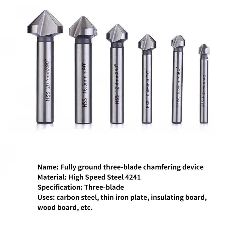 

HSS Countersink Drill Bits Chamfer 90 Degree Three Edge Chamfering Cutter 6.3-20.5mm For Woodworking Self-Tapping Screws Tool