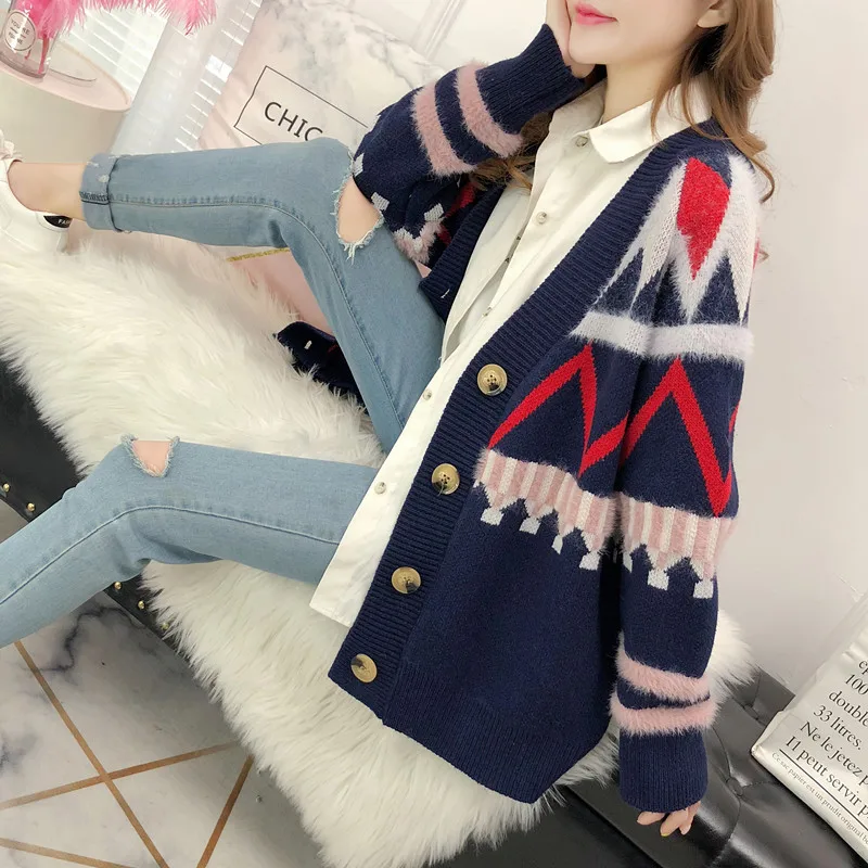 Осень зима 2019 года большие размеры женский толстый Свободный кардиган толстая