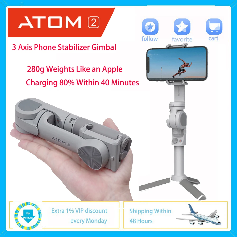 Snoppa ATOM 2 Smartphone Gimbal 3-Axis Handheld Stabilizer with Tripod for iPhone Huawei Samsung Xiaomi ATOM2 Pitch Axis motor