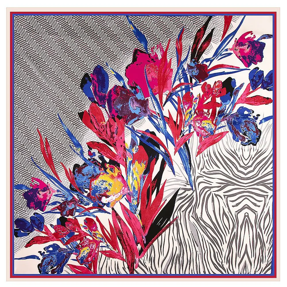 

Twill Silk Scarf for Women Euro Design Floral Print Square Scarves Luxury Brand Gift Fashion 130*130 cm Large Silk Shawls Wraps