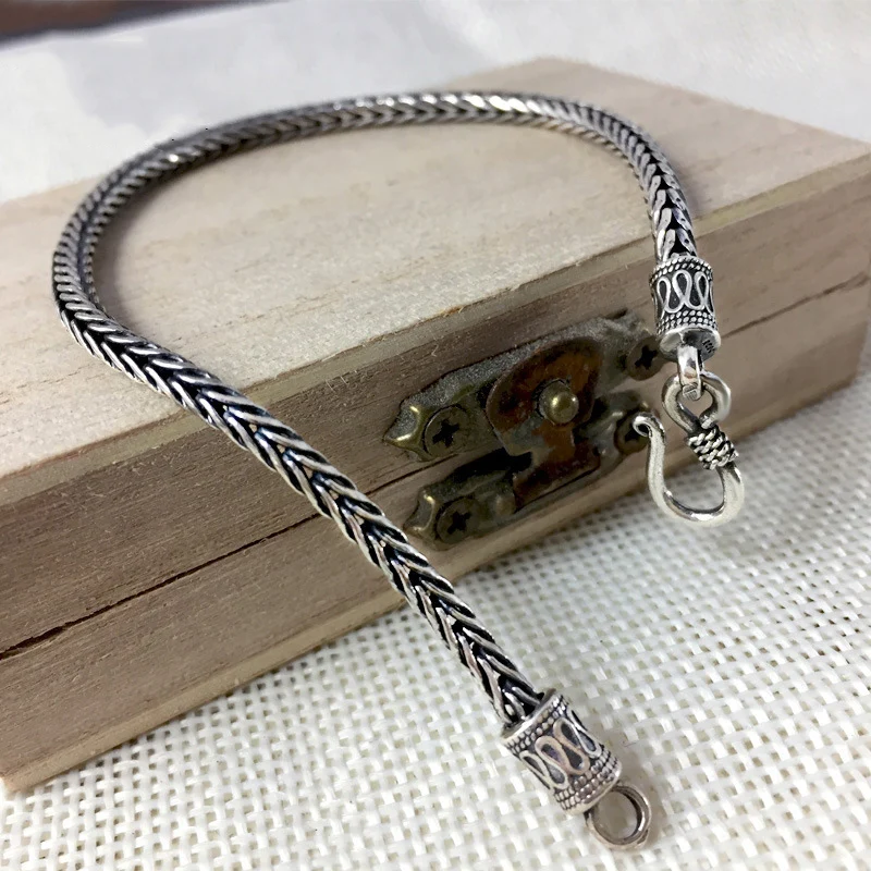 Плетеный Браслет цепочка из чистого стерлингового серебра 100% пробы для мужчин и