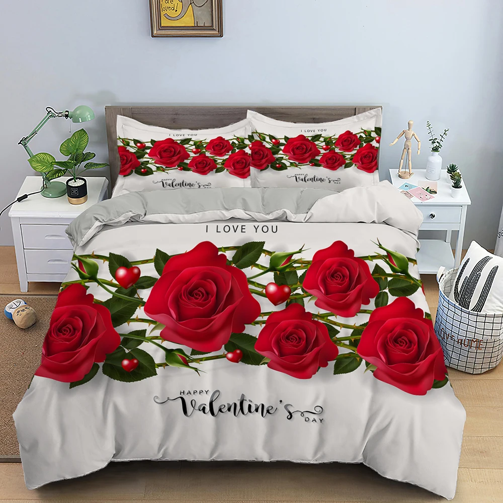 

Rose Flower Bedding Sets Beautiful Floral Duvet Cover Set Soft Comforter Sets Bed Linen With Pillowcase 2/3 Pcs Queen Sizes