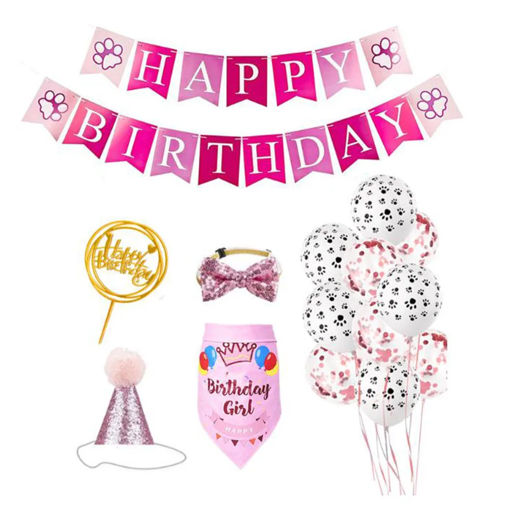 

Pet Party Flag Dog Triangle Holiday Dress Up Handmade Decoration Props Cute Hat Balloon Banner Set