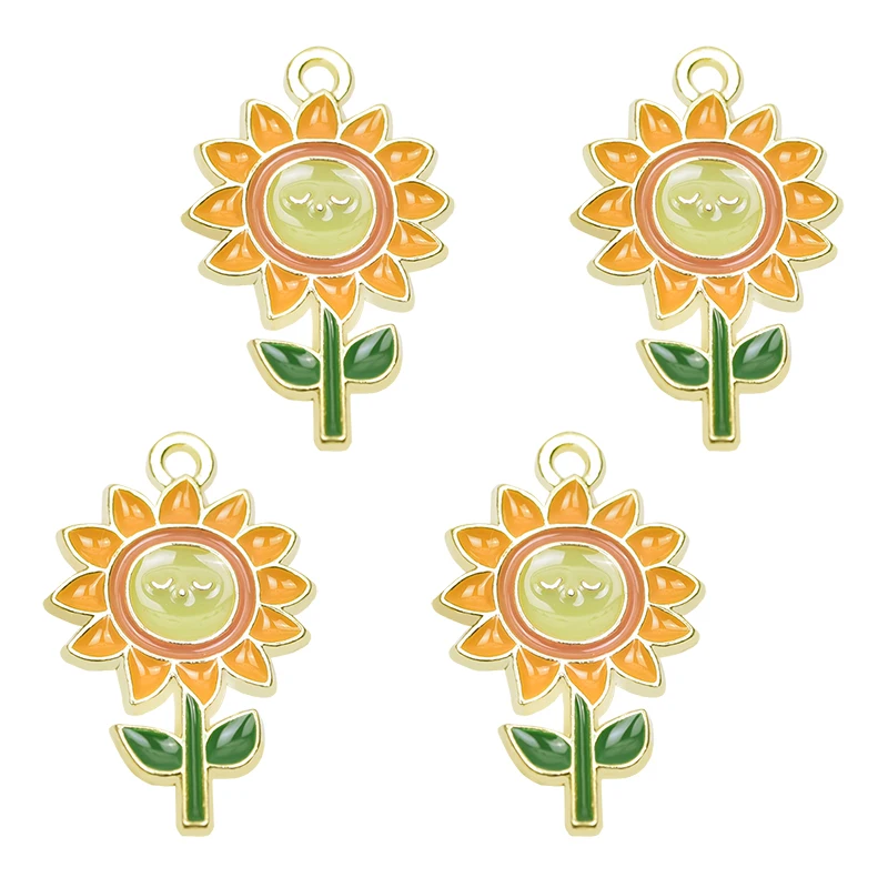 

5 pcs Sunflower Charm Enamel Flowers Pendant Charms For Jewelry Making Bulk DIY Earrings Necklace Accessories Handmade Materials