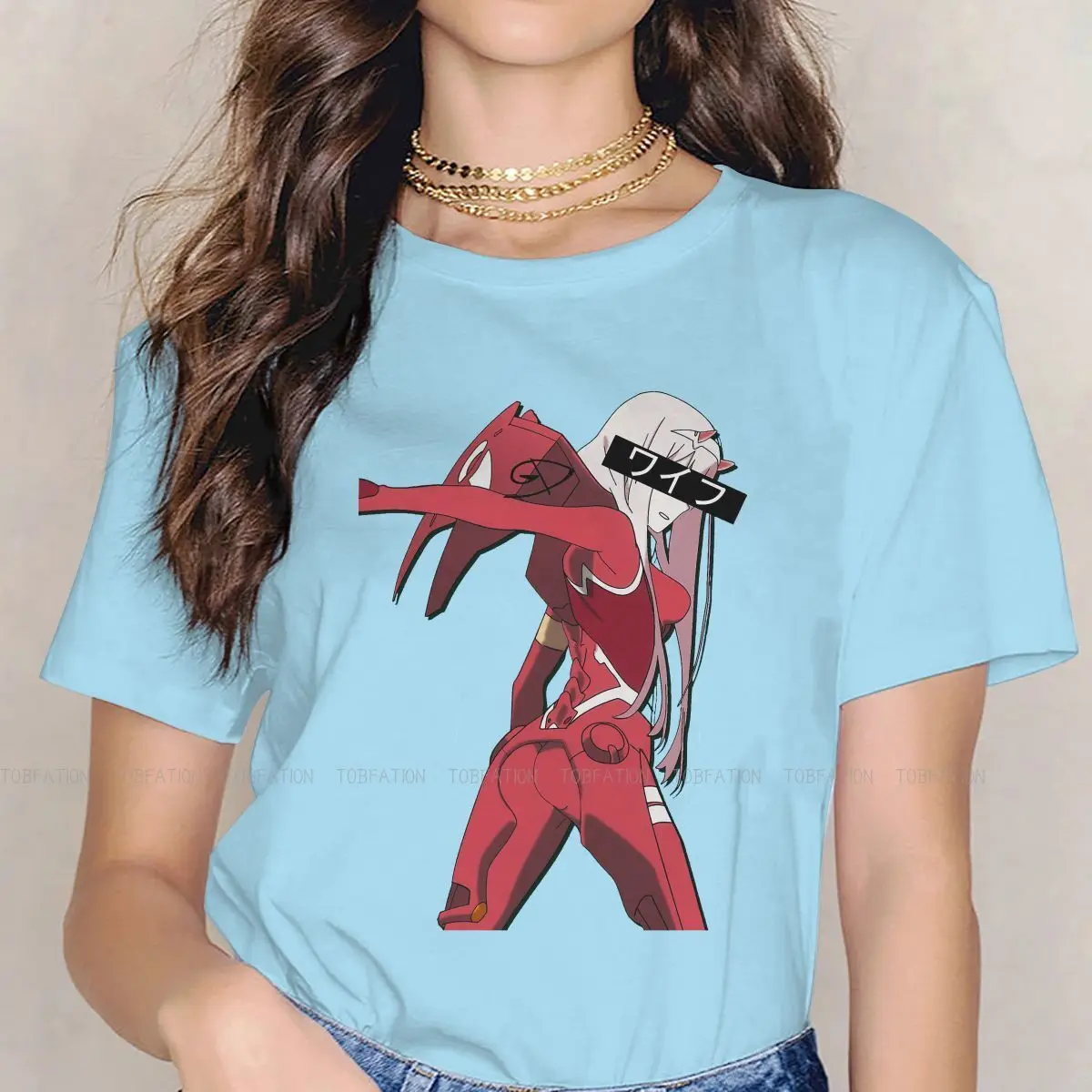 Sticker Zero Two O Collar TShirt DARLING In The FRANXX Robot Anime Fabric Classic T Shirt Woman's Individuality 5XL Big Sale