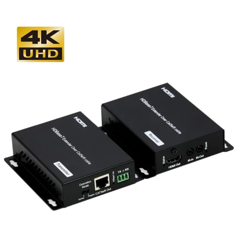 4K Ultra HD HDBaseT HDMI Extender Over Cat5e/6 Ethernet up to 230ft (1080P) 130ft (4K), Supports HDMI 2.0 HDCP 2.2/1.4, RS232