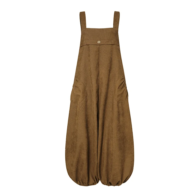 Vintage Corduroy Jumpsuits Women's Autumn Rompers 2021 ZANZEA Casual Solid Drop-Crotch Pants Plus Size Suspender Playsuits 5XL