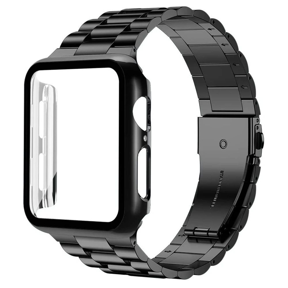 

Stainless Steel Band with Case for Apple Watch SE 6 Bands 38/40/42/44mm Metal Strap for Apple iWatch 5 4 3 2 1 Link Bracelet