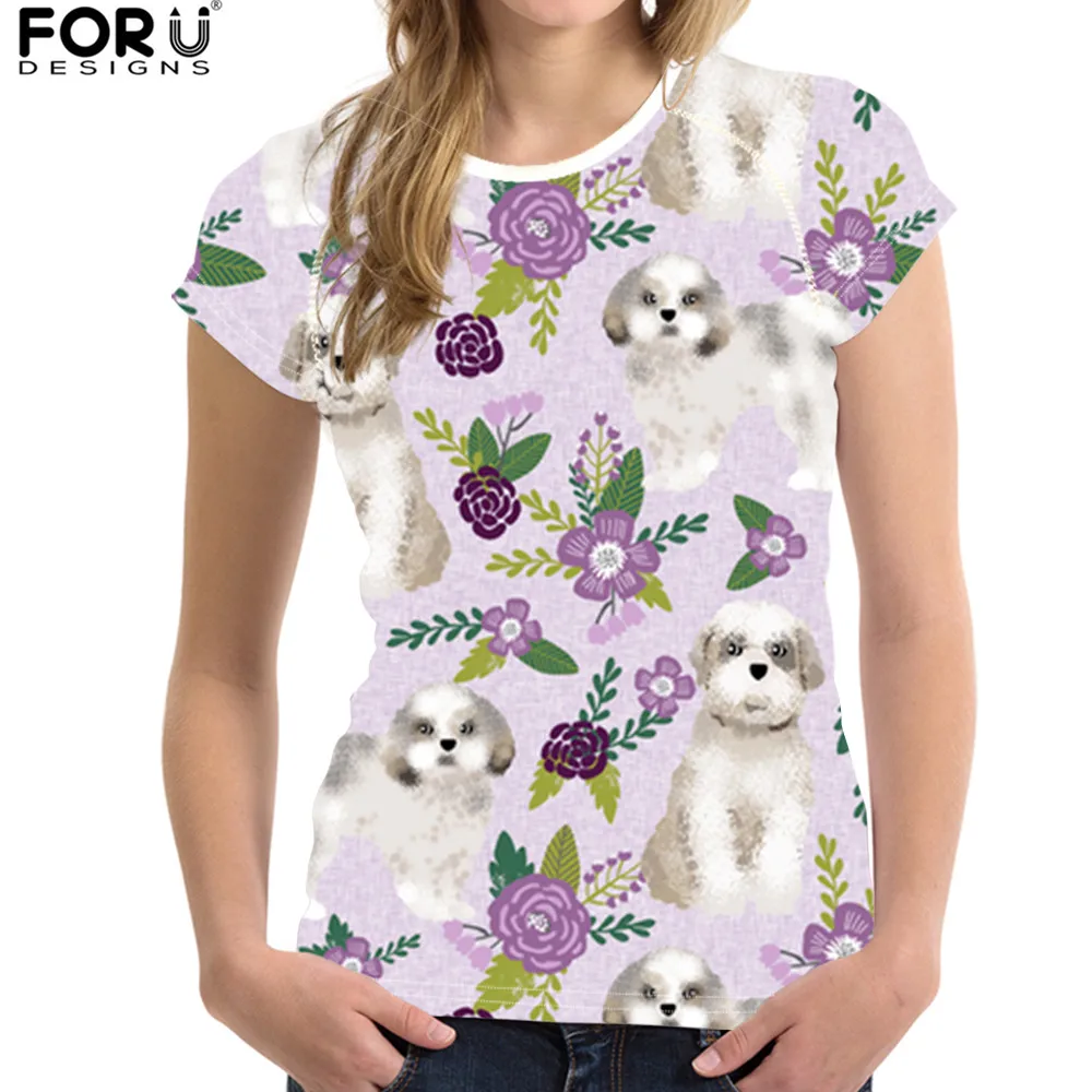 

FORUDESIGNS T Shirt Women Harajuku Kawaii Short Sleeve T-shirt Shih Tzu Dog Print Ladies O-neck Clothes Tees Tshirt Tops Girls