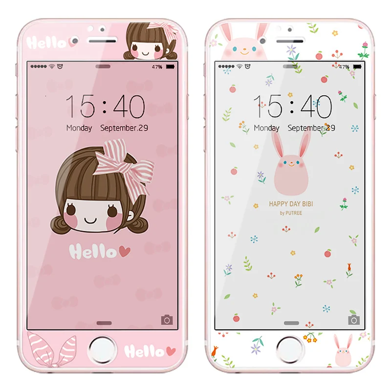 Милый мультфильм закаленное стекло для iPhone 7 8 Защитная пленка экрана Plus 3D мягкая