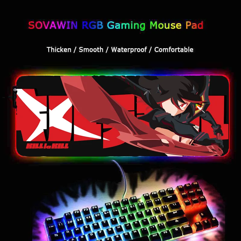 

ZSUXTC Anime Mouse Pad RGB LED Lighting Red and Black Background Desktop Keyboard Laptop Glowing Mice Mats Gaming Accessories