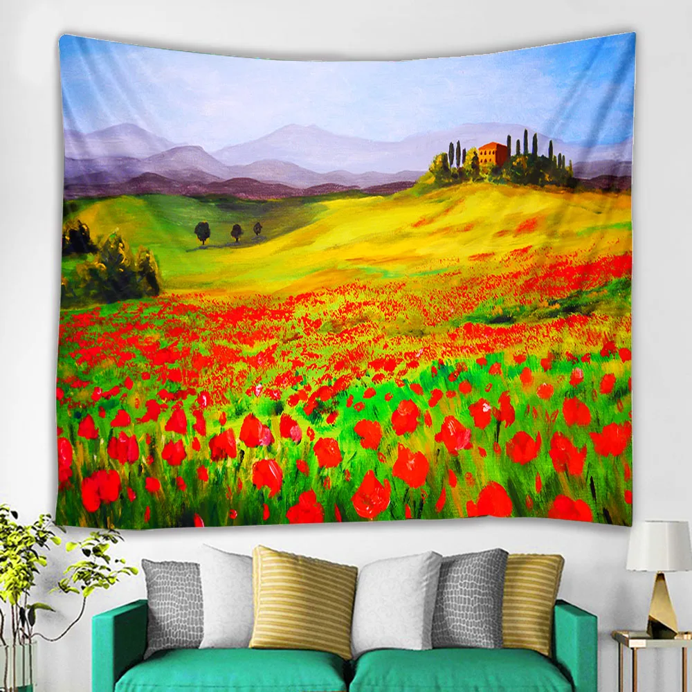 

Plant color wildflower tapestry wall hanging flower illustration hippie bohemian tapestry colorful psychedelic sailing tapestry
