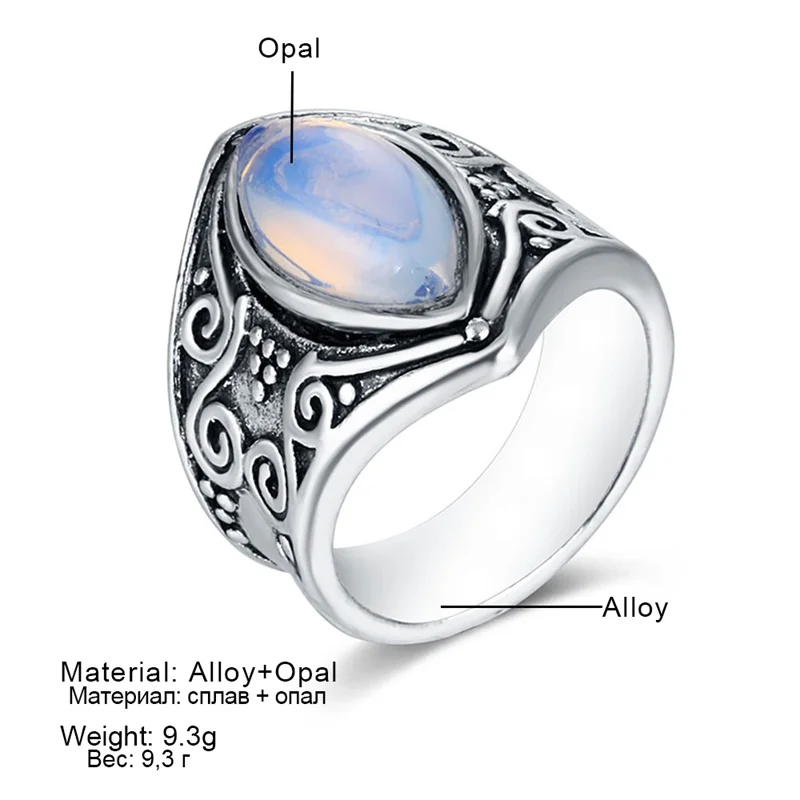 FNIO 1 шт. винтажное серебряное кольцо с большим камнем для женщин модная богемная