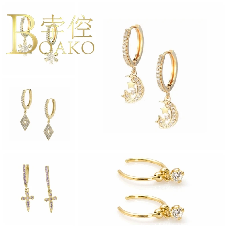

BOAKO Star Moon Earrings For Women 925 Sterling Silver Earrings Dangle Piercing Oreille Ear Cuff Aretes De Mujer Bijoux #9.9