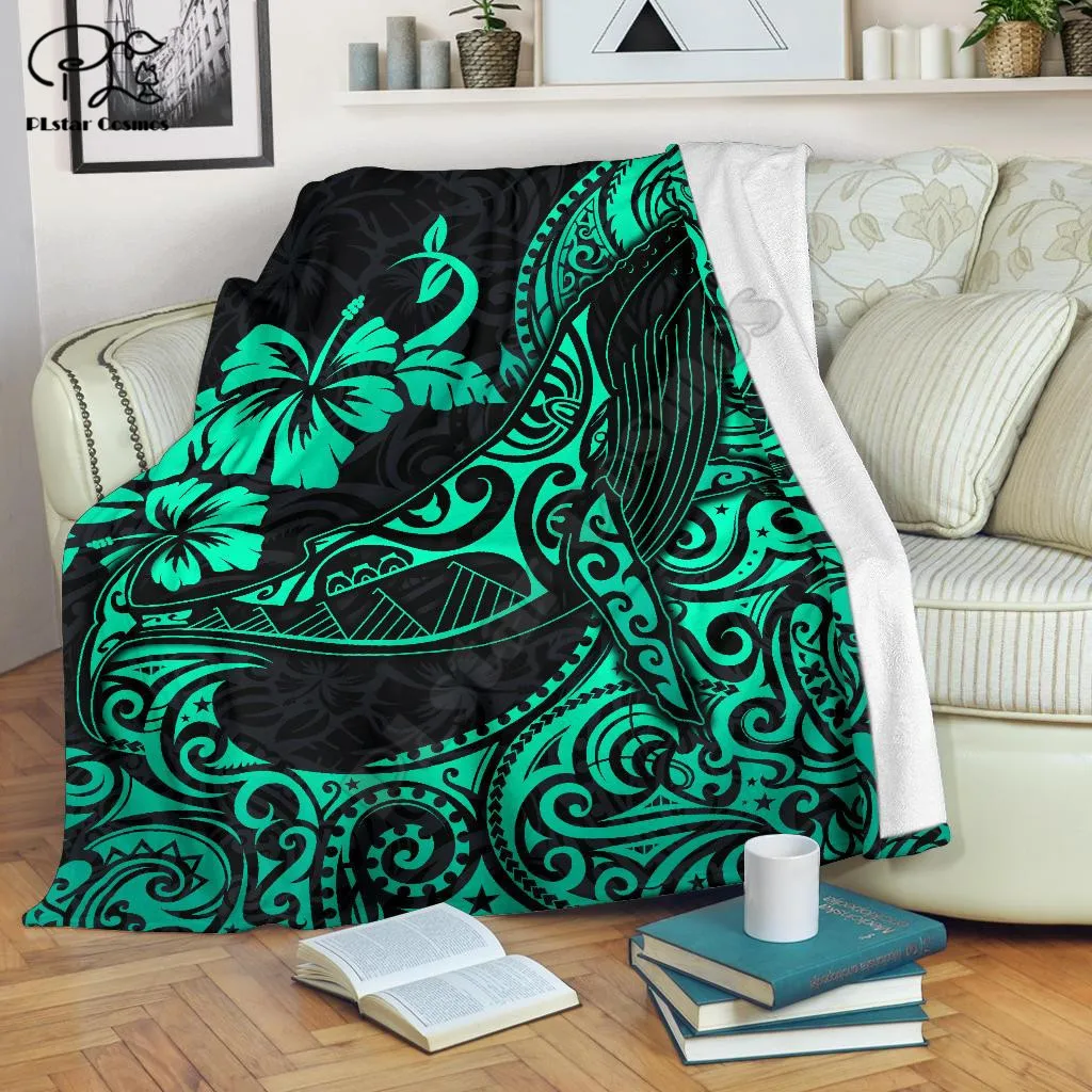 

Turquoise Humpback Whale Polynesian Style Blanket 3D print Sherpa Blanket on Bed Home Textiles Dreamlike HOME ACCESSORIES