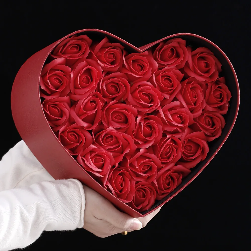 Caja de regalo de flores de jab&oacute;n de terciopelo en forma de coraz&oacute;n, embalaje a mano de rosas que nunca se decoloran, regalos de boda, decoraci&oacute;n de San Valent&iacute;n-1