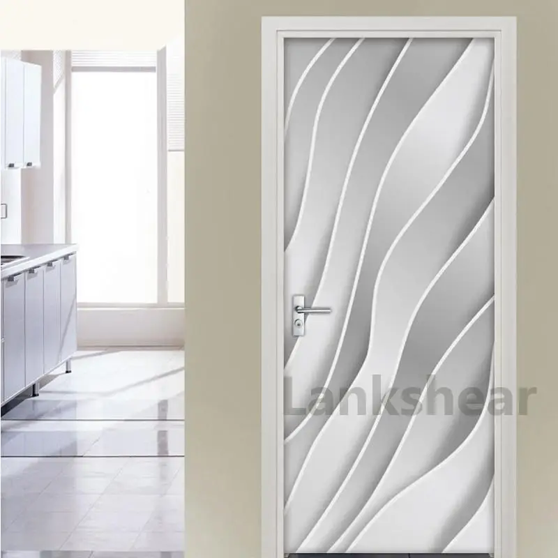 

Modern 3D Abstract Geometric Striped Door Sticker Mural Living Room Kitchen Door Decoration Wallpaper PVC Waterproof Wall Decals