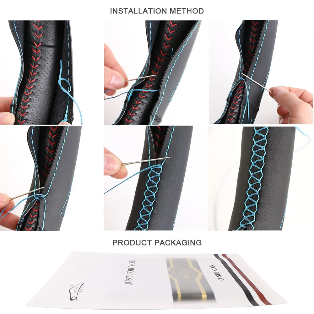 

Universal Car Steering Wheel Cover Auto PU Leather Braiding Cover For Steering Wheel Perforated Breathable With Needle &Thread
