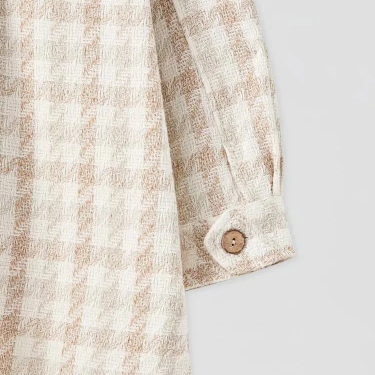 

aurumn women Beige shirts 2020 vintage loose lapel plaid pockets blouse casual chic long sleeven Irregular tops