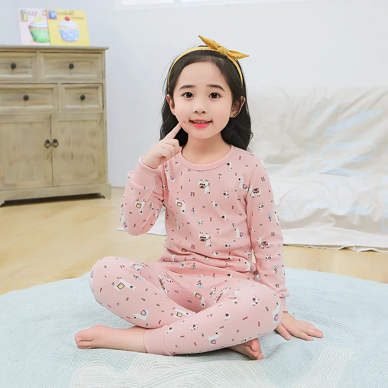 Детский пижамный комплект с длинным рукавом и синими штанами |