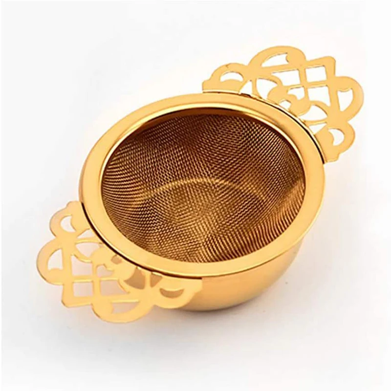 

2 Pieces Gold Empress Tea Strainers with Drip Bowls, Mesh Tea Infuser Stainless Steel Loose Leaf Tea Filter