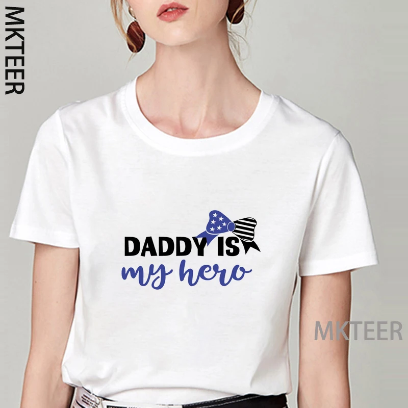 Daddy Is My Hero Женская Футболка папа полицейского для девочек топ с галстуком