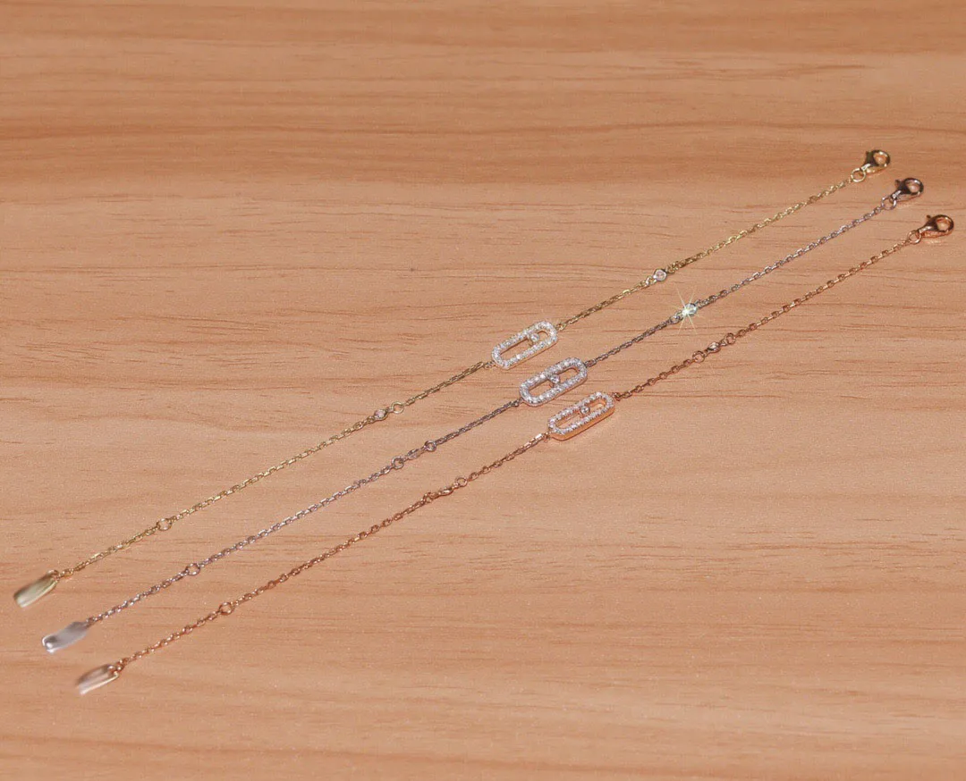 

925 Sterling Silver 3 Gold Colors Move Activity Bead Bracelet Micro Zirconia Stones Women Brand Jewelry