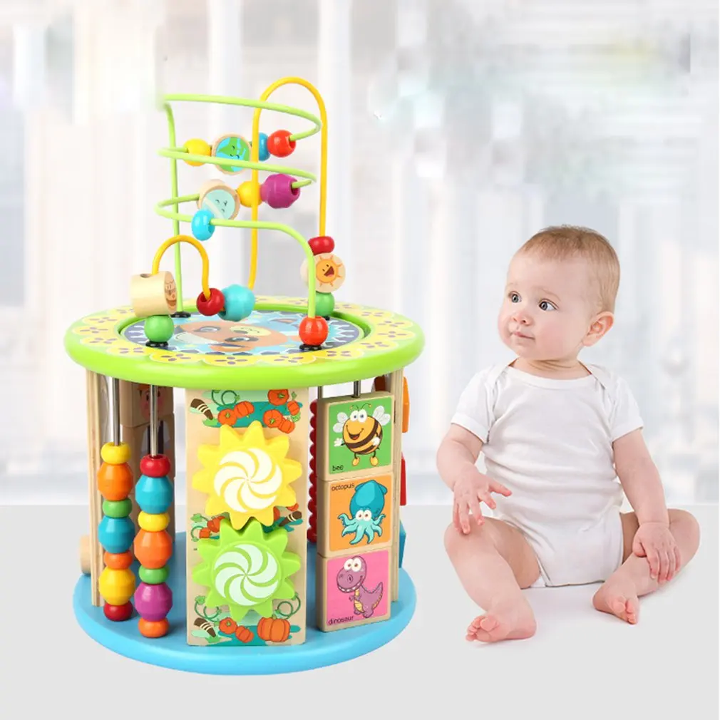 

Montessori Early Childhood Learning Educationa Toy Multi-Function Six-Sided Large Round Bead Treasure Box Puzzle Beaded Math Toy