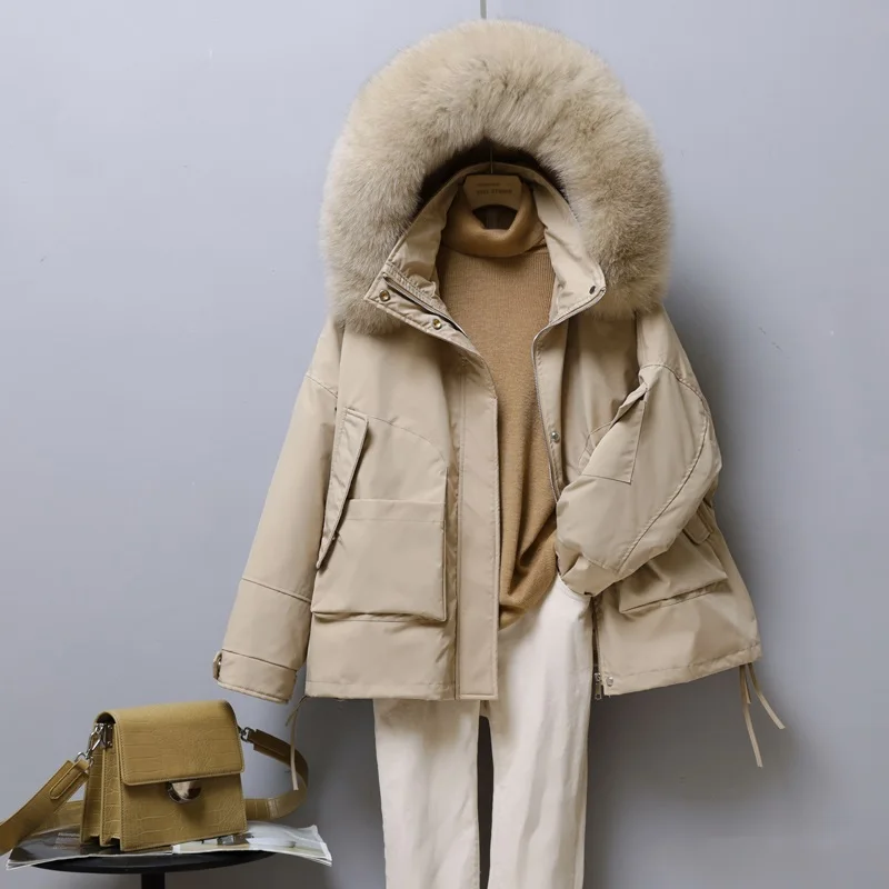 Fitaylor/Зимний женский пуховик с капюшоном из натурального Лисьего меха 90% утиного