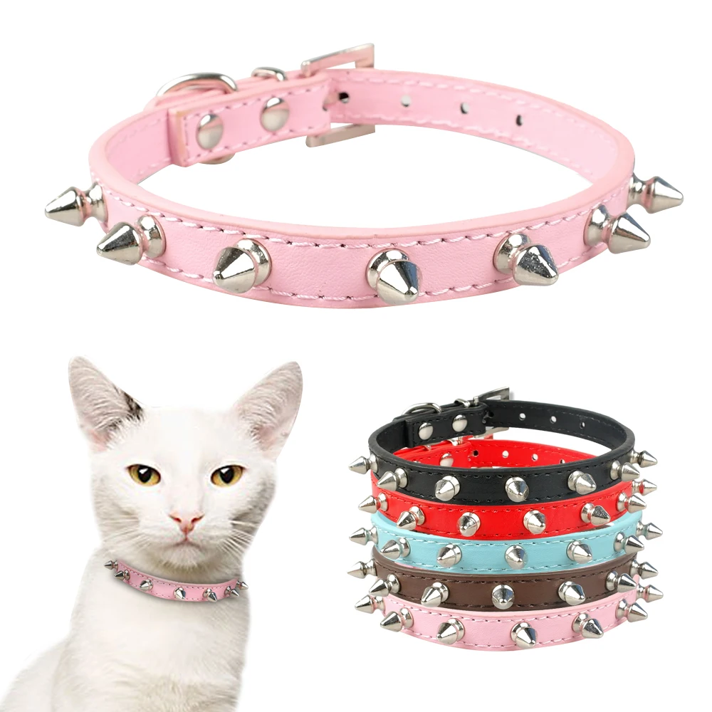 

New Cool Cat Dog Collar Cats Dog Leather Spiked Studded Collars For Small Medium Dogs Cats Chihuahua 5 Colors