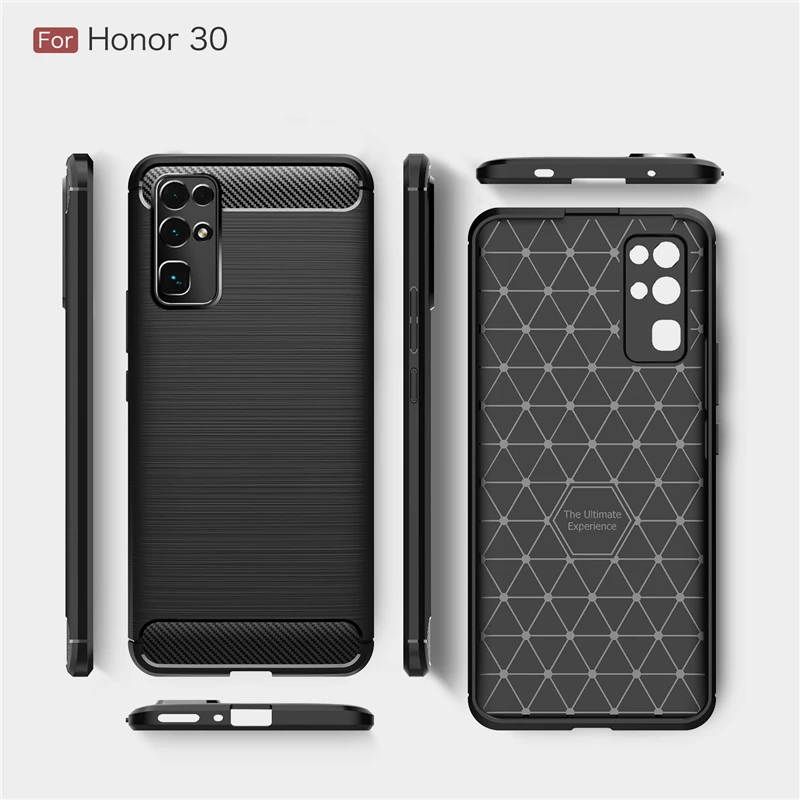 Чехол из углеродного волокна для Huawei Honor 30 Мягкий противоударный силиконовый