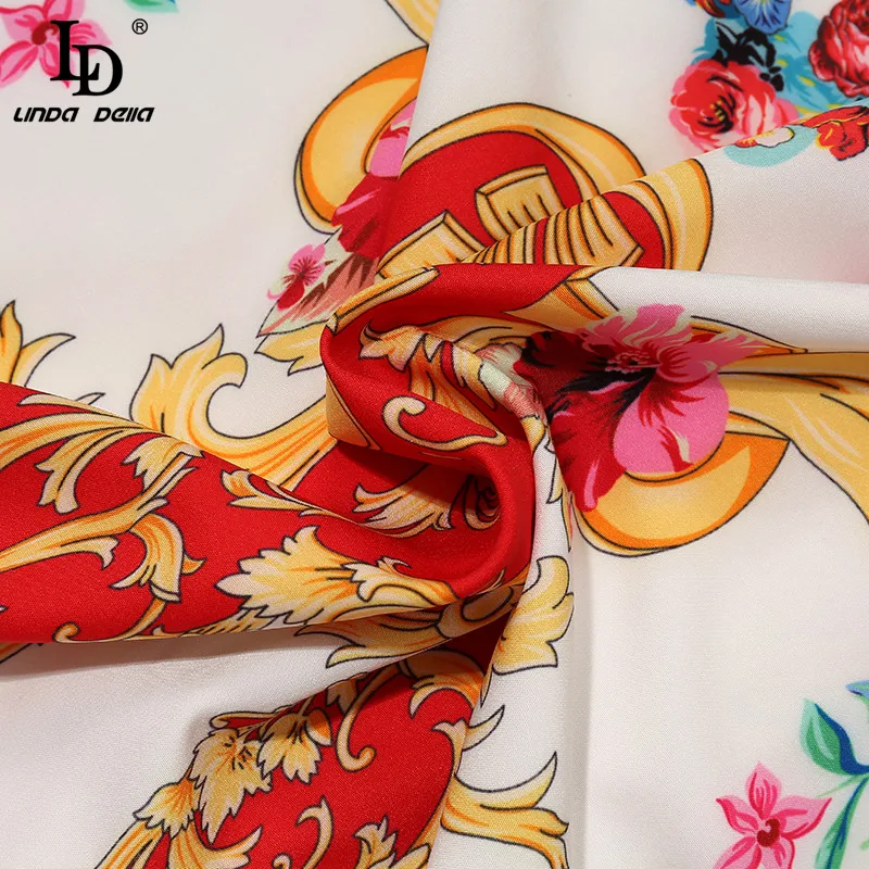 

LD LINDA DELLA Fashion Runway Summer Mini Dress Women Bow Short Sleeve Ruffle Flower Print Lace Straight Short Dress Vestidos