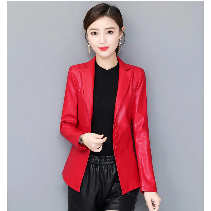 Женская куртка новинка Осень-зима приталенное пальто из натуральной кожи