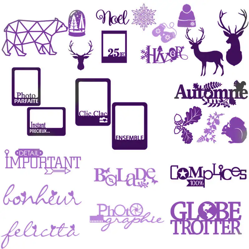 Высечки с французскими надписями снежинками оленями металлическими вырубками