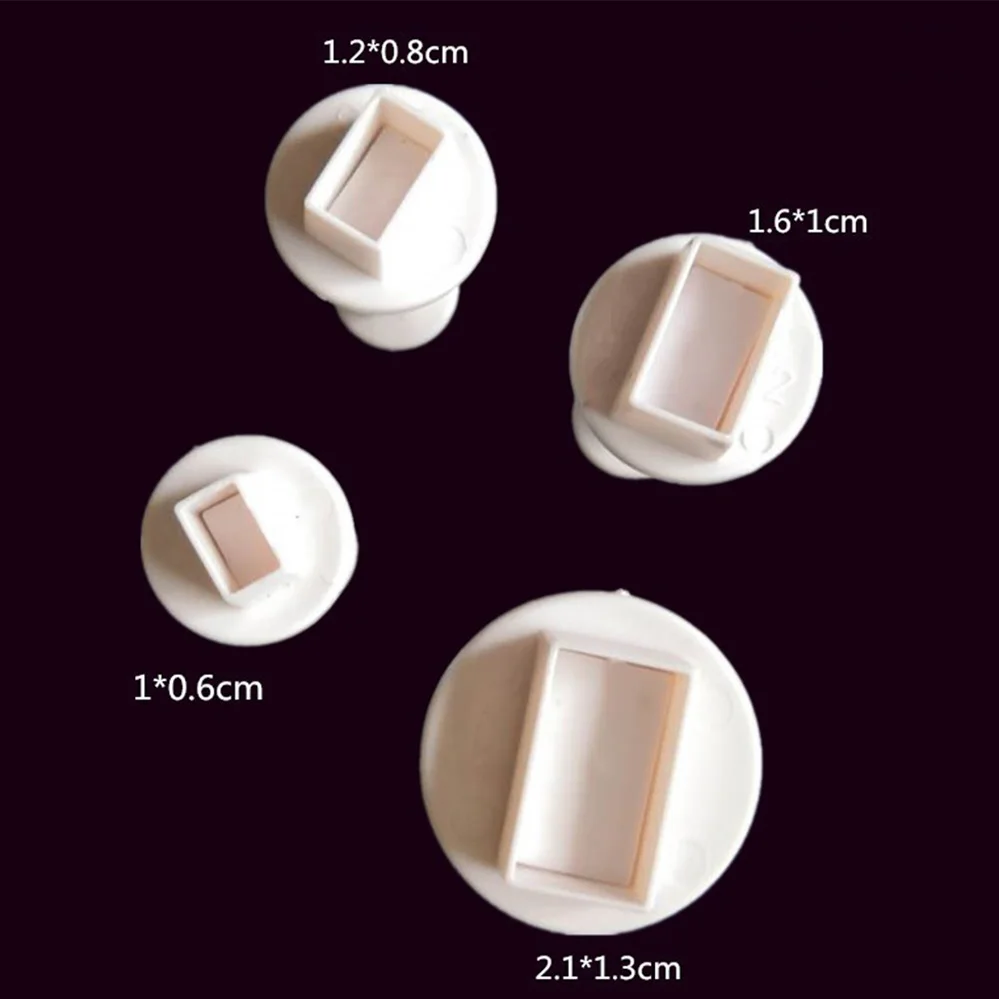 New 4pcs Square Shape Plunger Cake Cookie Cutter Fondant Gum Paste Cupcake Toppers Decorating Mold Biscuit baking Tool | Дом и сад