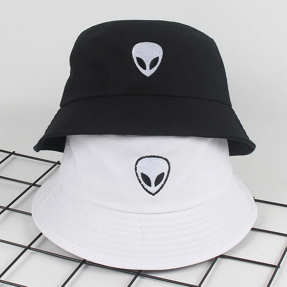 

Unisex Embroidered Alien Foldable Bucket Hat Beach Sun Hat Street Headwear Fisherman& English Letters Outdoor Cap Men And Woman